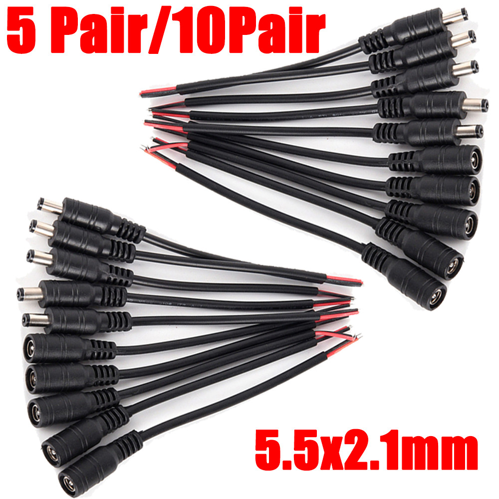 12V DC Power Socket Jack Male + Female Connector Cable Plug Wire 5.5×2.1mm