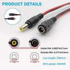 5~50Pcs DC Pigtail Power Cords Male Female Barrel Plugs Connectors 5.5mm x 2.1mm