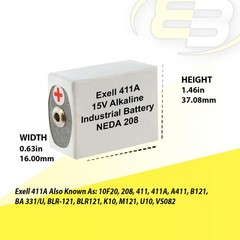 Exell 411A Alkaline 15V Battery NEDA 208 Compatible With 10F20, BLR121, M121