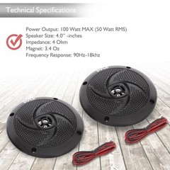 Marine Speakers – 4 Inch 2 Way Waterproof and Weather Resistant Outdoor Audio