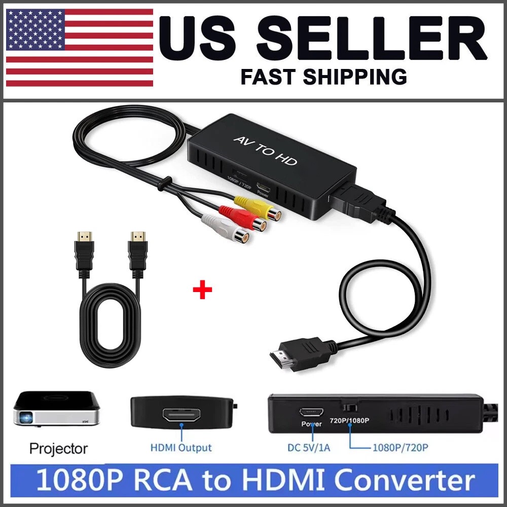 RCA to HDMI Converter, Analog Composite to HDMI Adapter Compatible VCR,DVD,VHS