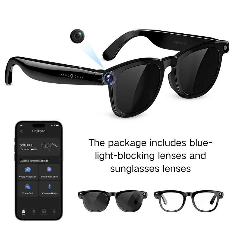 Domars AI Smart Glasses 8MP Camera ChatGPT Bluetooth Call Voice video Record