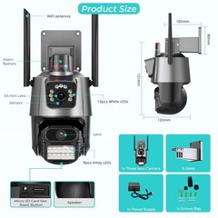 Dual Lens 4K WiFi Security Camera 8X Zoom Outdoor Home Night Vision CCTV PTZ