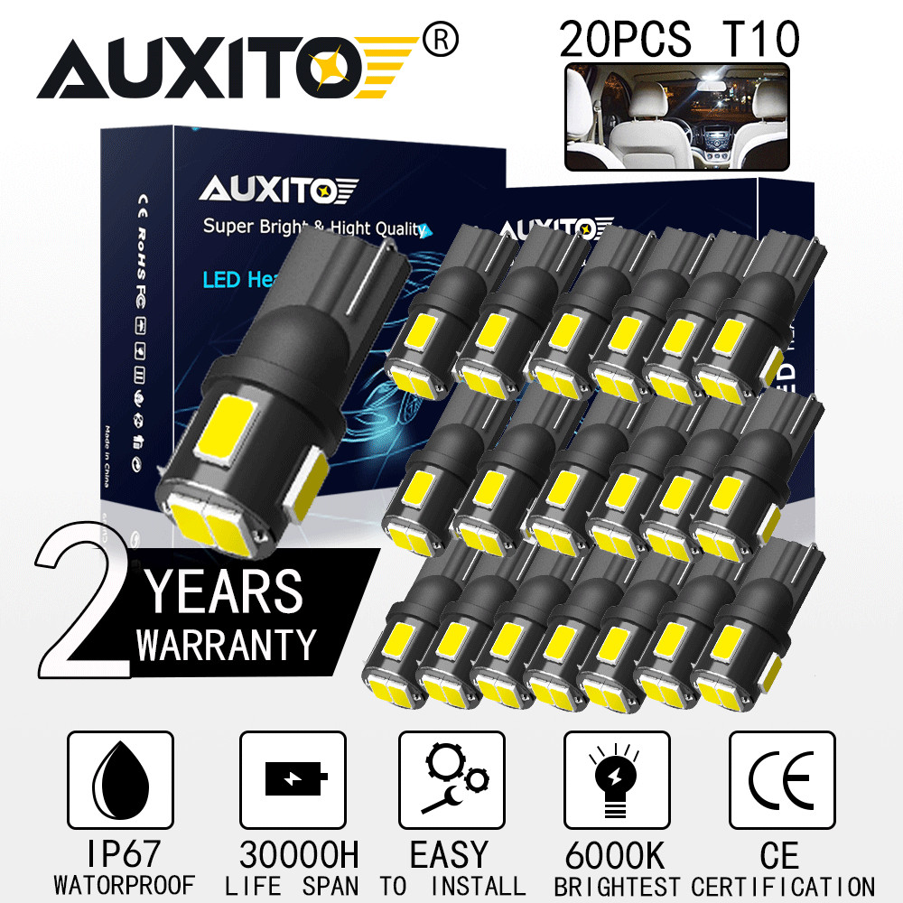 20X AUXITO T10 LED License Plate Light Car Interior Bulbs White 168 2825 194 W5W