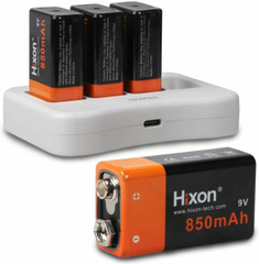 4PCS 850mAh 6F22 9V Li-ion Rechargeable Battery With Charger Lithium 9V Block
