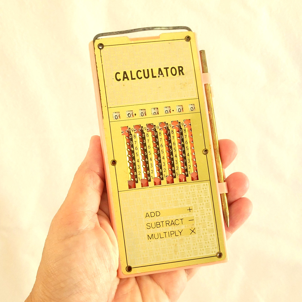 Vintage 1960s Magic Brain Pocket Calculator Metal Plastic Stylus Hong Kong EUC