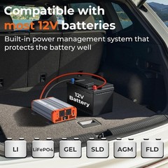 1000W Inverter Pure Sine Wave Power 12V to 110V/120V, 2 AC USB&Type-C 30W, 2 LCD