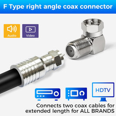 90 Degree Coaxial Connector 10 Pack, Right Angle F-Type RG6 Male to Female Coax