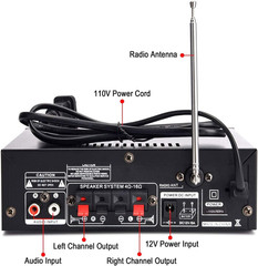 Amplificador de audio estéreo inalámbrico Bluetooth 5.0 de 298 A y 300 W x 2