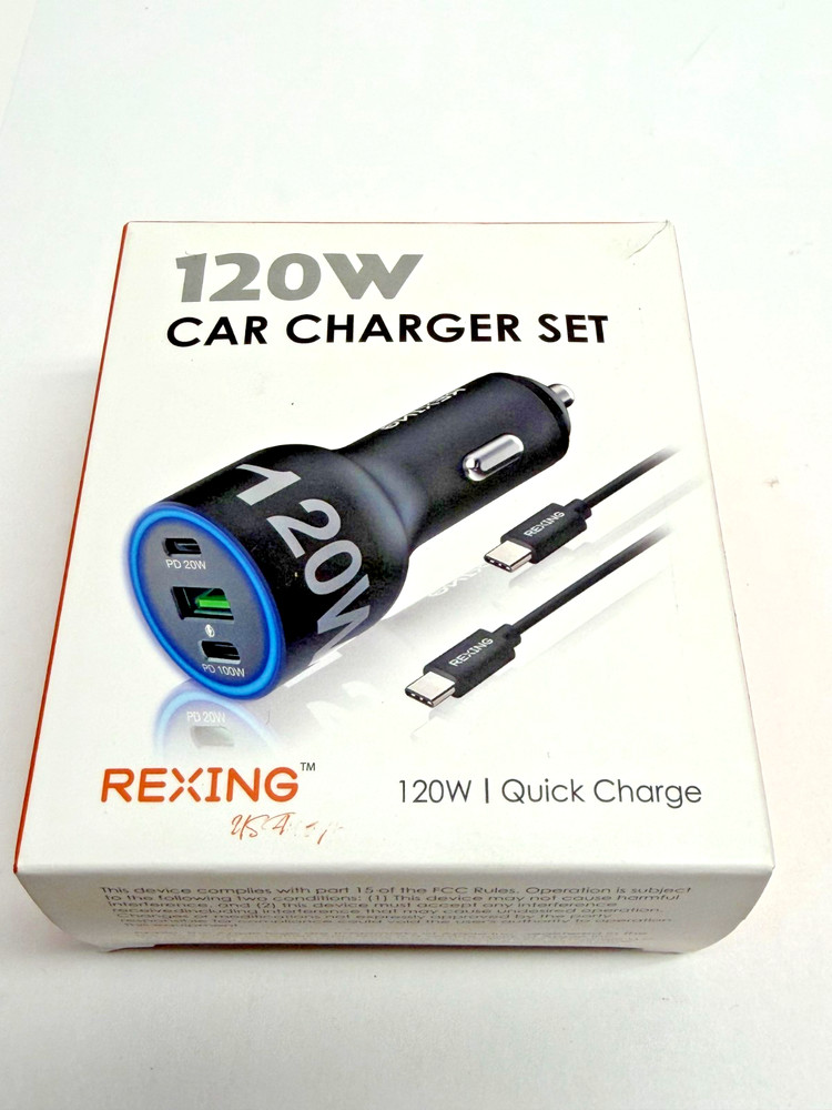 NEW Rexing – 120W Vehicle Quick Charger with 2 USB-C & 1 USB Port Compatible
