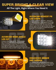 Auxbeam V-max 4″ LED Pods Work Lights Bar Cube Driving Lamp + Black Amber Covers
