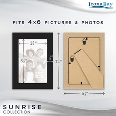 Icona Bay – 4×6 Black Picture Frame – Painted Solid One-Piece Wood 4×6,