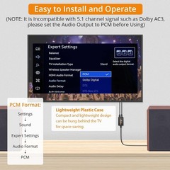 192kHz Optical to RCA Cable 7ft – Digital to Analog Audio DAC Converter for TV