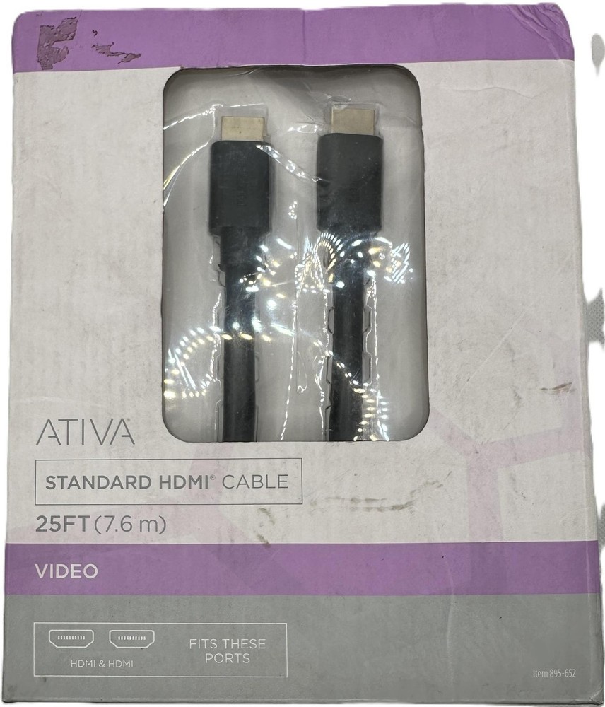 ATIVA 25ft HDMI Cable w/ Ethernet 3D 1080i Black 895-652 High Speed AV Cord Pro+
