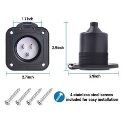 15A 125V AC Port Flanged Power Inlet Plug NEMA 5-15P w/18″ Integrated Extension