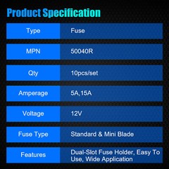 10pc 12V Car Add-a-Circuit Fuse Adapter w/ Standard & Mini Tap Blade Fuse Holder