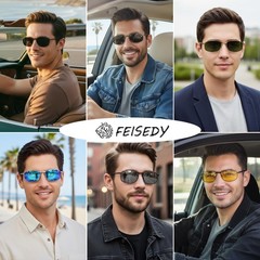 FEISEDY Trendy Polarized Sunglasses For Men Rectangle 58mm, Gun Ash/Grey
