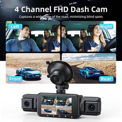 360 Degree View 4 Channel Dash Cam Front and Rear Inside Left Right, Dash Camera