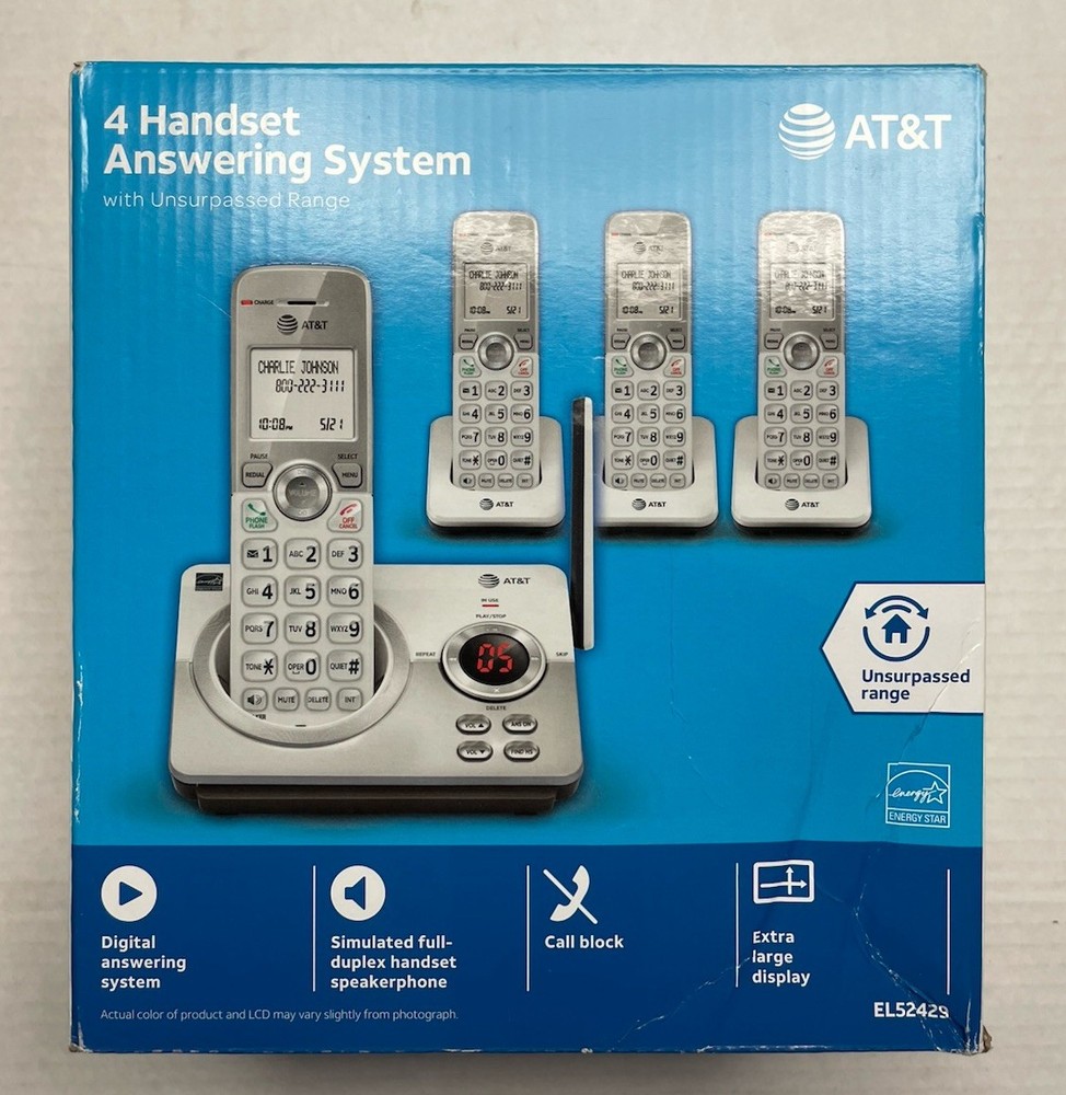 AT&T 4 Handset Cordless Phone Answering System EL52429 Extra Large Display