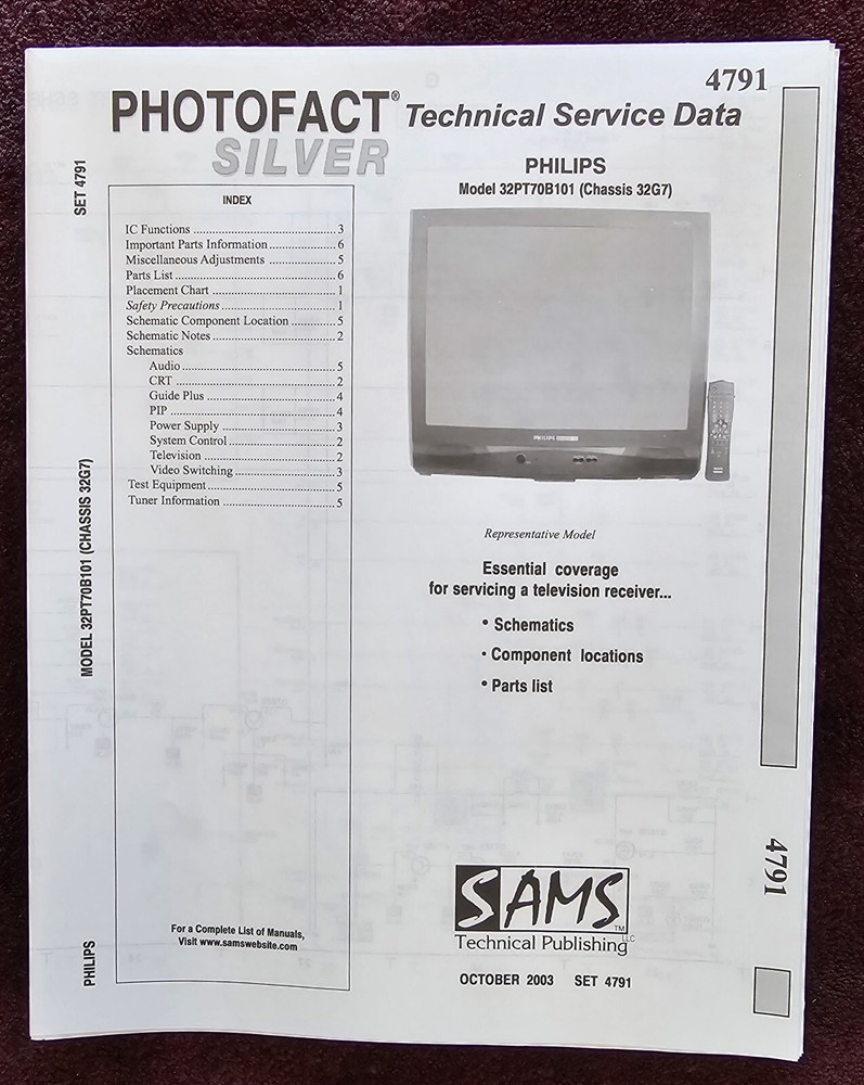 Sams Photofact 4791 Service Manual for Philips 32PT70B101 (Chassis 32G7)
