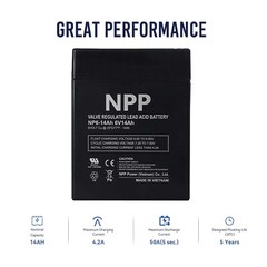 NPP NP6-14Ah 6V 14Ah Rechargeable Sealed Lead Acid Battery For Parmak 901