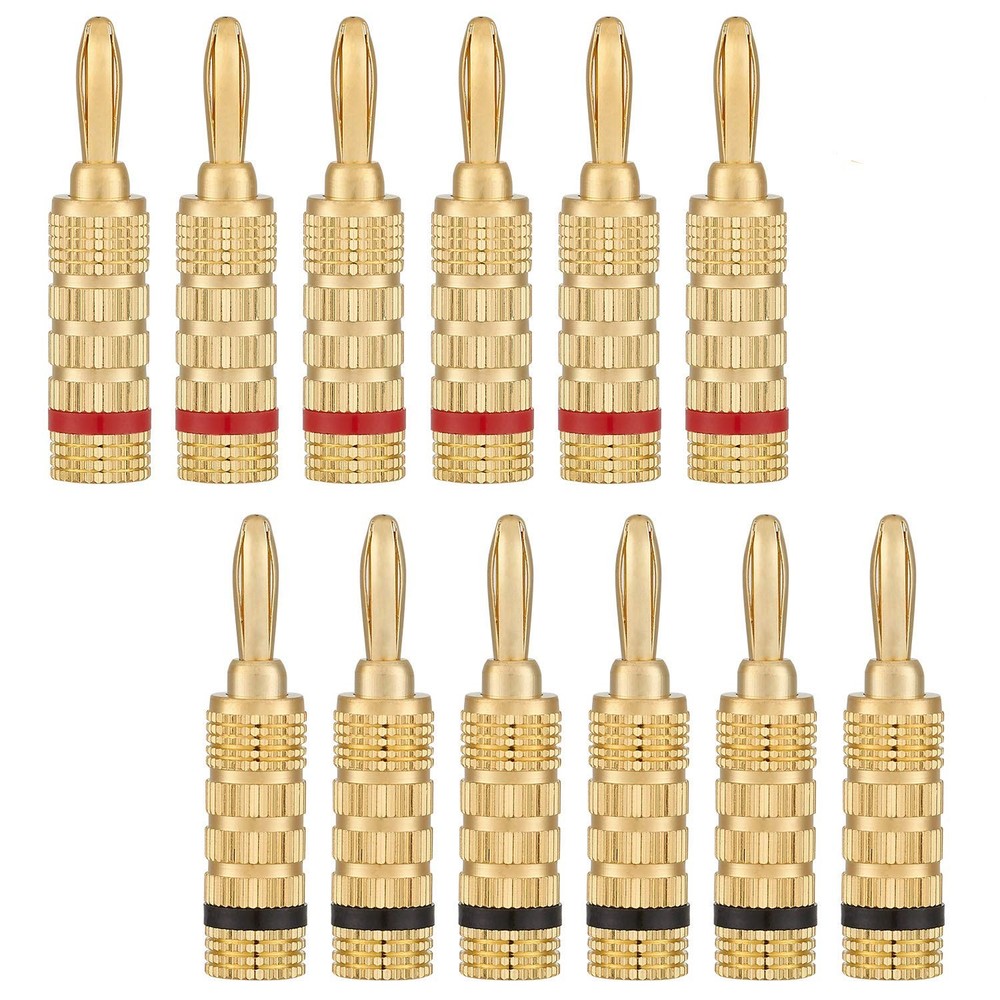 WG-3333 24k Gold Plated Speaker Banana Plugs-Closed Screw Type (6 Pairs (12 P…
