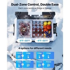 VEVOR 48QT Dual Zone Car Refrigerator, APP Control & Wheels, for RV Truck Boat