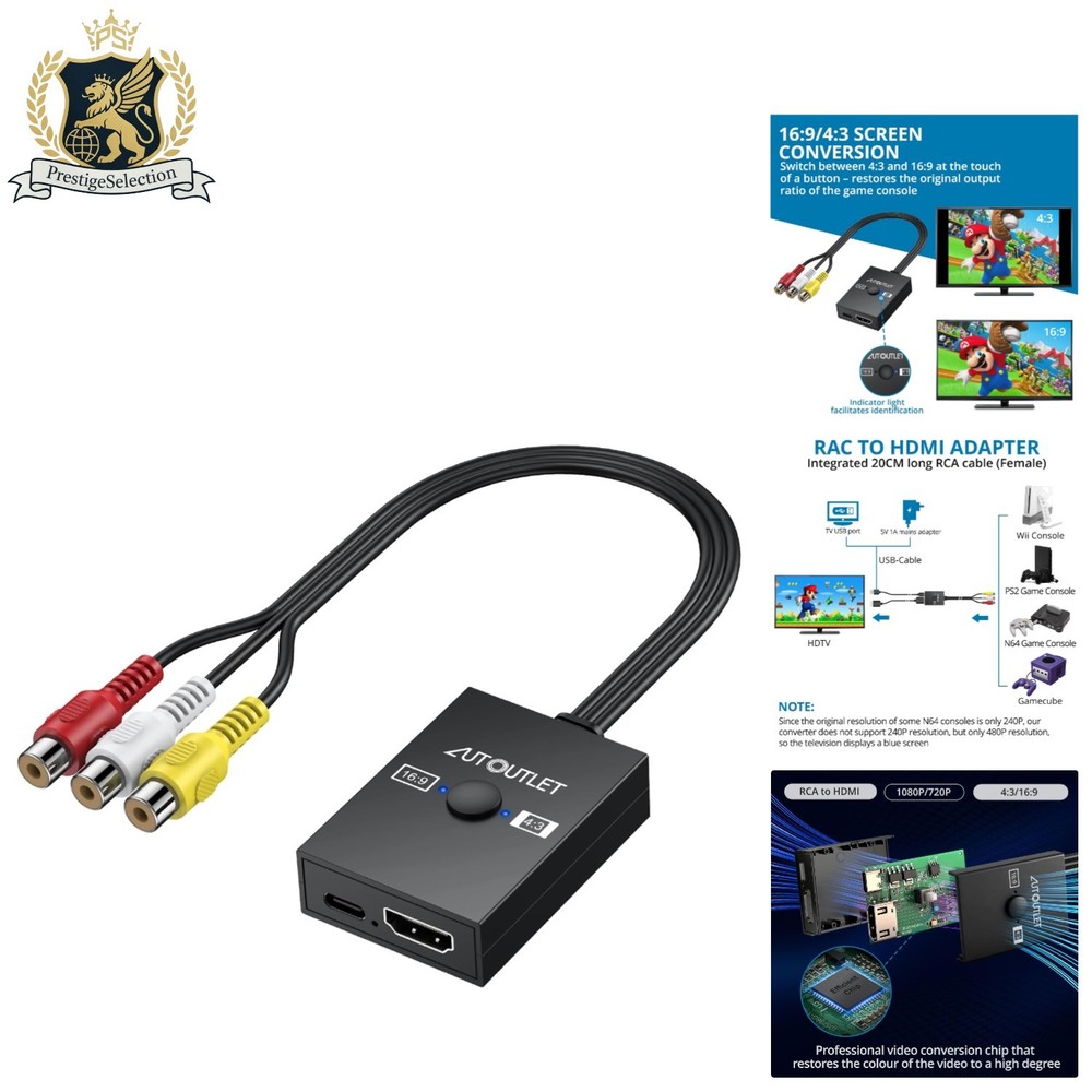 Plug and Play RCA to HDMI Converter with Aspect Ratio Switch for Retro Consoles