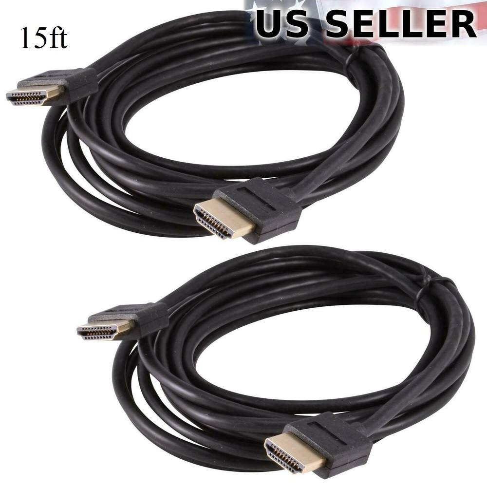 New Pack Of 2 X 15ft Premium Gold Plated Hdmi Cable 1.4 1080p Bluray 3d Tv Ps4