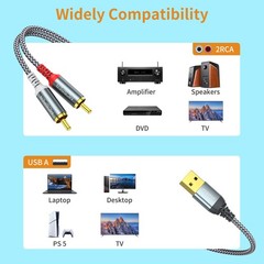 USB to RCA Audio Cable (6.6FT), 2.0 Male 2 Stereo Audio…
