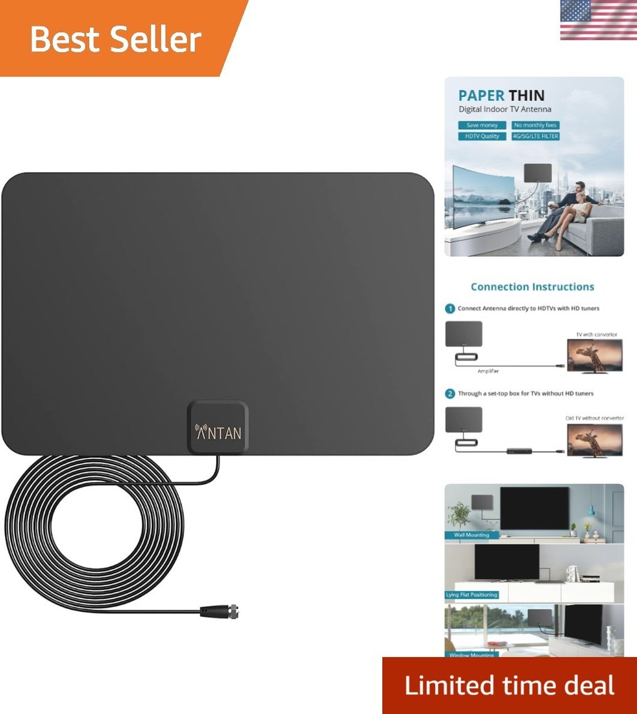 High-Performance Indoor TV Antenna, 138 Channels, 35-45 Miles Range, Easy Setup