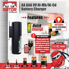 Universal Batteries Charger AA AAA 9V NiMH NiCD Rechargeable Batteries Plug-In