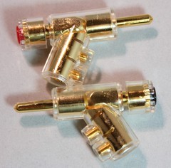 4 pk(2 pair) Gold Locking Speaker Cable Banana Plugs RoHS Compliant
