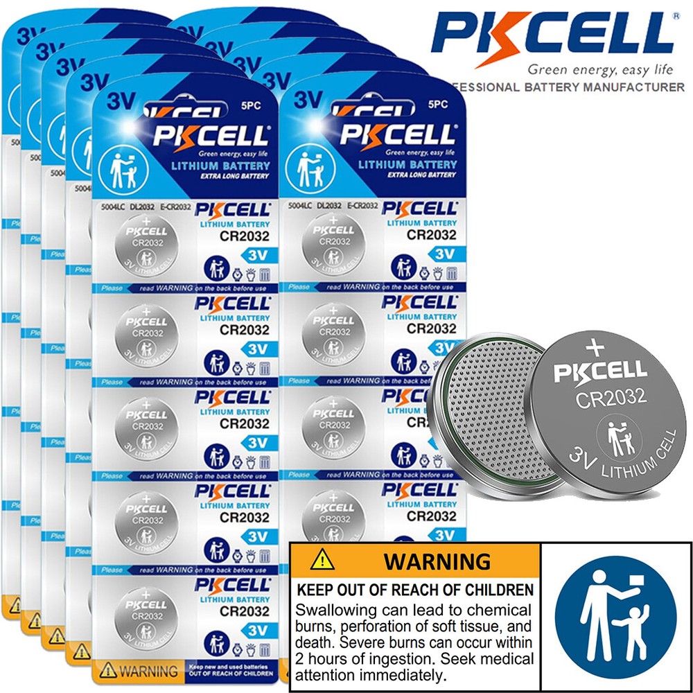 50Pcs PKCELL CR2032 Batteries 3V BR2032 DL2032 Button Cell Lithium Remote Watch