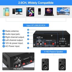 Stereo Receiver & Amplifier Home Audio Amp, AK45 Bluetooth Receiver for Home NEW