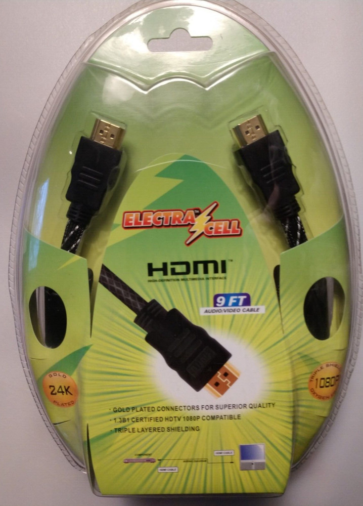 Electra Cell HDMI 9 Foot Audio Video Cable 24k Gold Plated Connectors