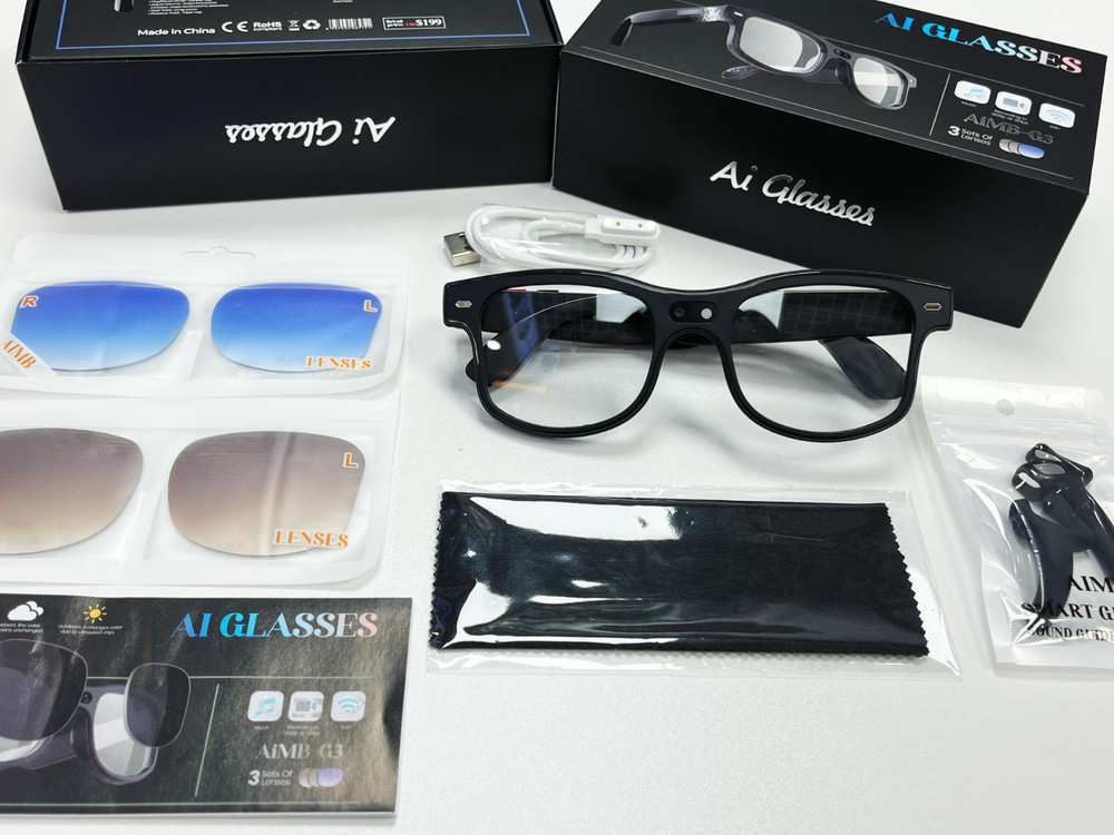 AI Bluetooth Smart Glasses with Interchangeable Lenses HD Camera for iOS Android
