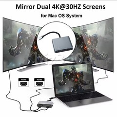 USB 3.0 Type C to Dual HDMI Adapter DisplayLink Mirror Dual 4K@30Hz Monitor Hub