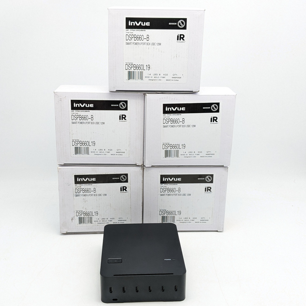 Invue Smart Power 6-Port Box USB-C 120W (DSPB660-B) – Black Lot of 5