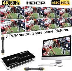 Kago HDMI Splitter 1 in 8 Out – 4K@60Hz, HDMI 2.0, HDCP 2.2, 18Gbps, Plug & Play