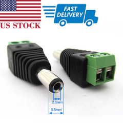 2pc 5.5×2.5mm 2.5mm CCTV DC Power Male Plug Free Solder Terminal Screw Connector