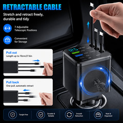 7-in-1 Retractable Car Charger — Features 3 Retractable Type-C Cables, Fast Char