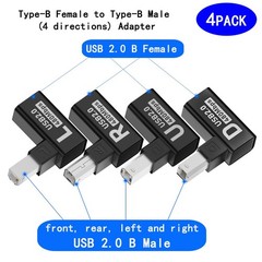 Type-B Male USB 2.0 to Female Extension Adapter Left+Right+Up+Down Angled Each H