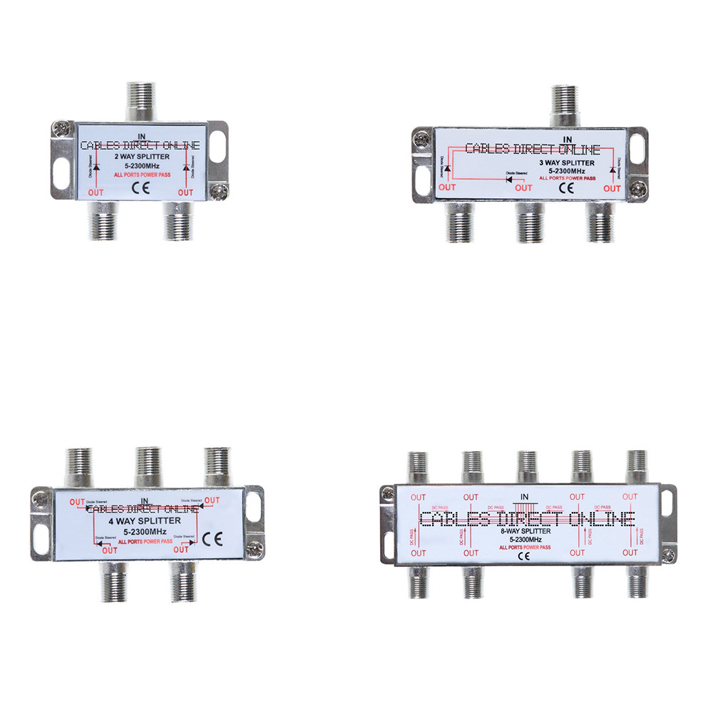 2 3 4 8 Way 5-2300 Power Pass Coaxial Splitter for RG6 RG59 Coax Cable Satellite