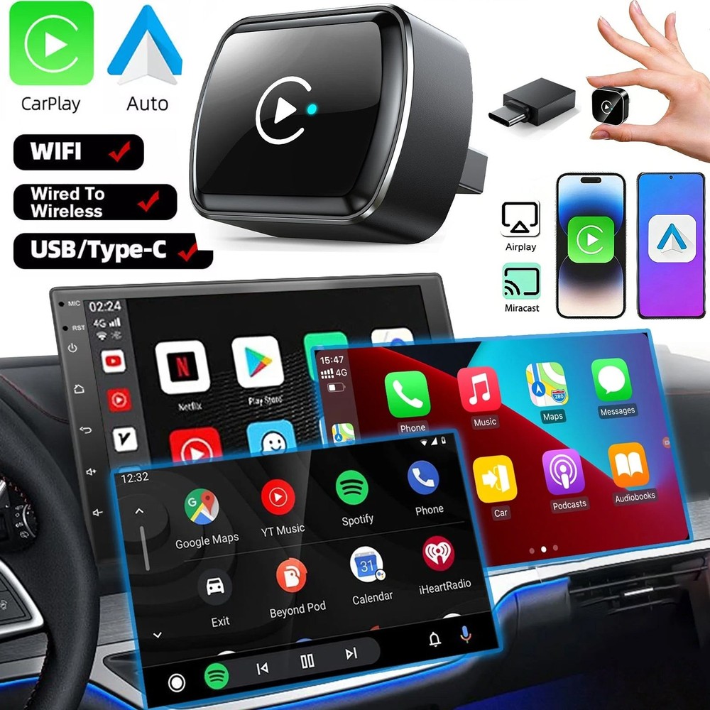 4 in 1 Mini Auto Wireless Adapter with Mirror Link Android Carplay Plug and Play