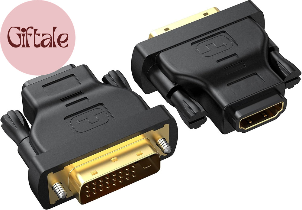 DVI to HDMI Adapter 2-Pack, Bidirectional Female HDMI to DVI-D(24+1) Male Adapte