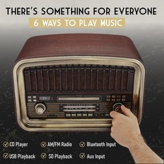 All-in-One AM/FM Radio with CD Player, Bluetooth Input, USB Playback & Record…