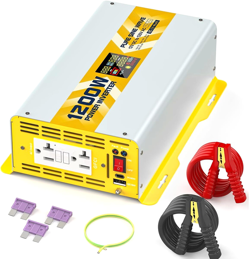 1200W Pure Sine Wave Power Inverter 12V DC to 120V AC for RV, Boat & Off-Grid