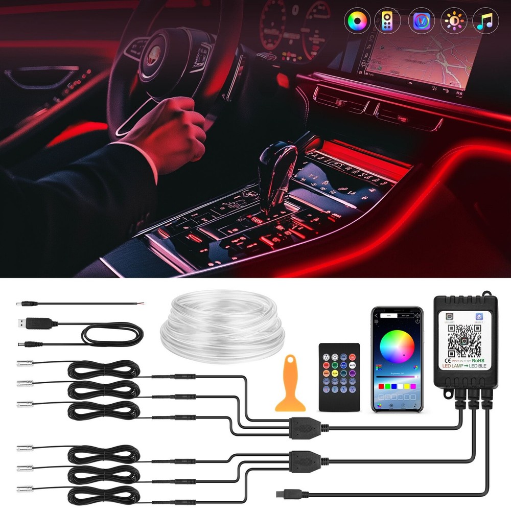 Wireless 6-in-1 RGB LED Car Interior Light Strip, 16 Million Colors Ambient Kit