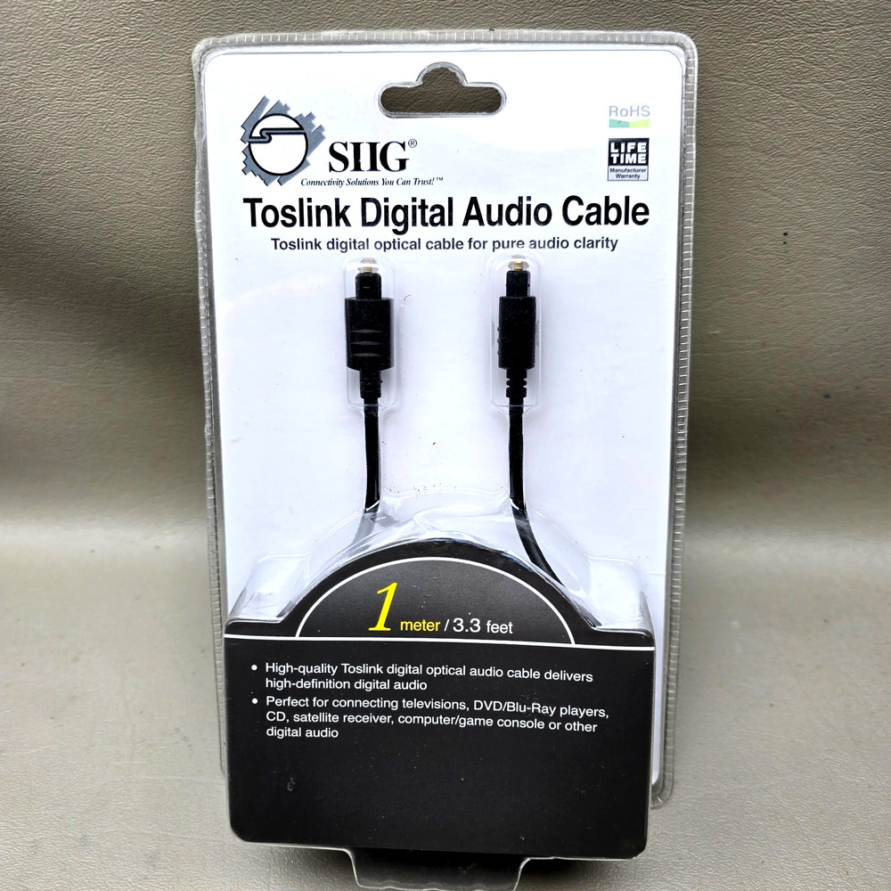 SIIG Toslink Digital Optical Audio Cable 1M 3.3ft SPDIF Male To Male New Sealed